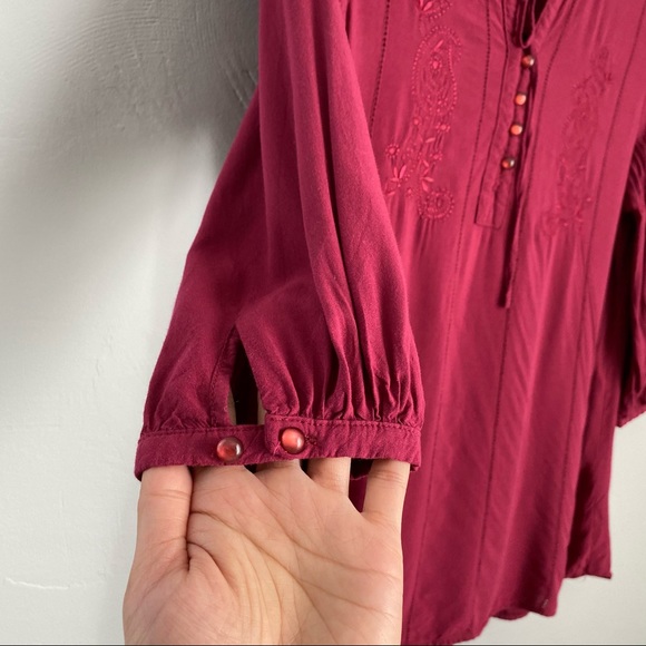SAMLIN Red Blouse with Embroidered Design Buttoned 3/4 Sleeves - Picture 4 of 12